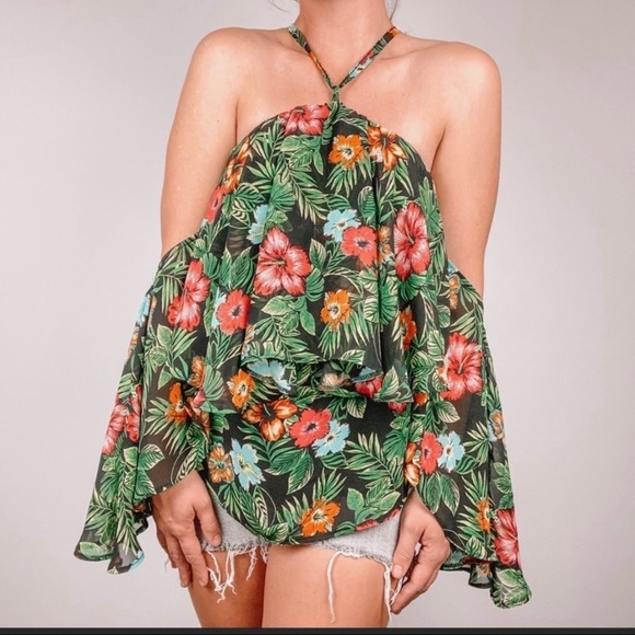 Judith March Tropical Halter Off the Shoulder Top - Picture 1 of 5
